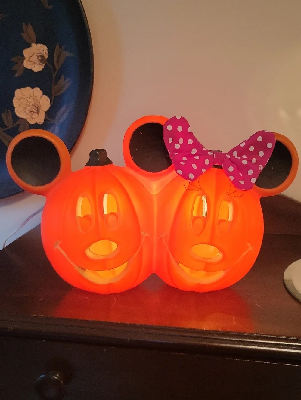 Vintage Halloween Mickey & Minnie Double Pumpkin Tabletop Blowmold